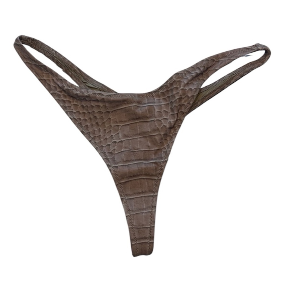 NWT SKIMS Thong Bikini bottom swim new taupe dune crocodile print animal